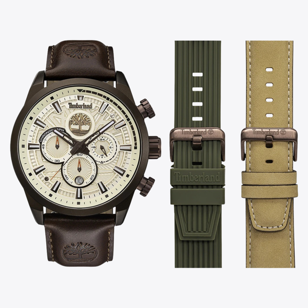 Timberland Men's Brown Watch, Beige Dial | TDWGQ00949X1