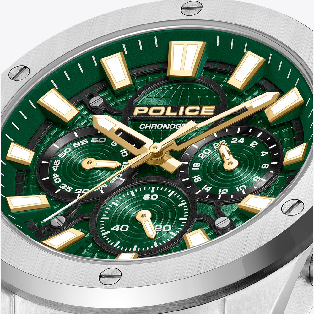Police Men's Silver Watch, Green Dial | PEWGK0093101