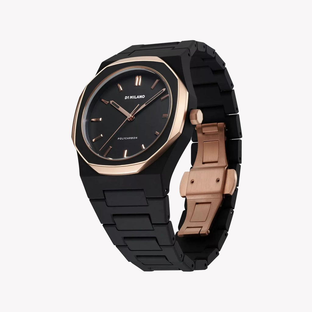 D1 Milano Men's Black/Rose Gold, Polycarbonate | D1-PCBJ35