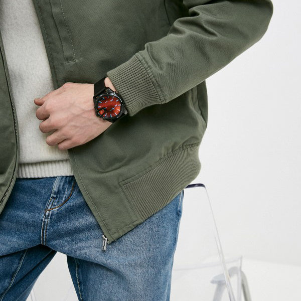 Diesel Caged Black Leather Watch DZ1948