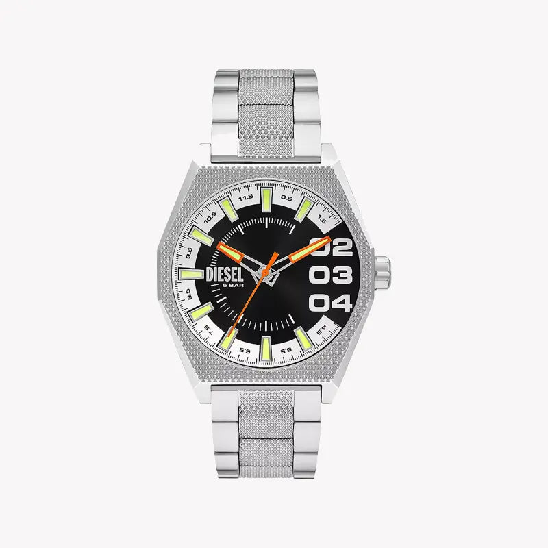 Diesel Men's Silver Stainless Steel Watch, Black Dial | Dz2172