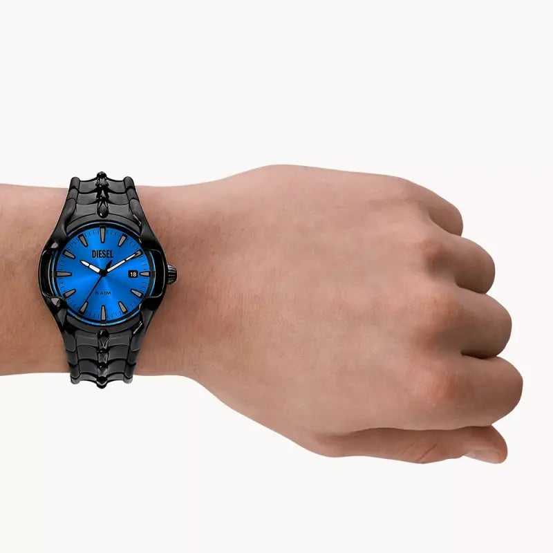 Diesel Men's Black Stainless Steel Watch, Blue Dial | Dz2198