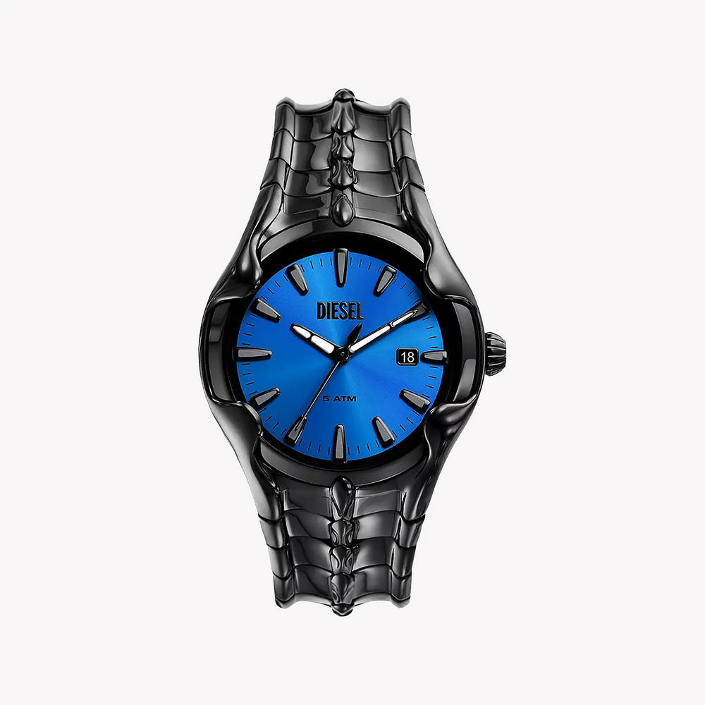 Diesel Men's Black Stainless Steel Watch, Blue Dial | Dz2198 by i-watch