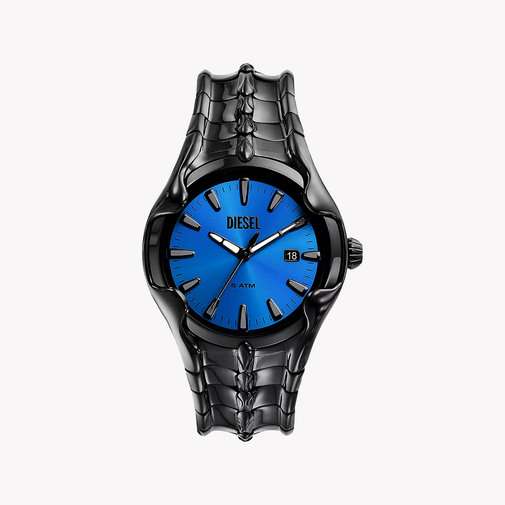 Diesel Men's Black Stainless Steel Watch, Blue Dial | Dz2198