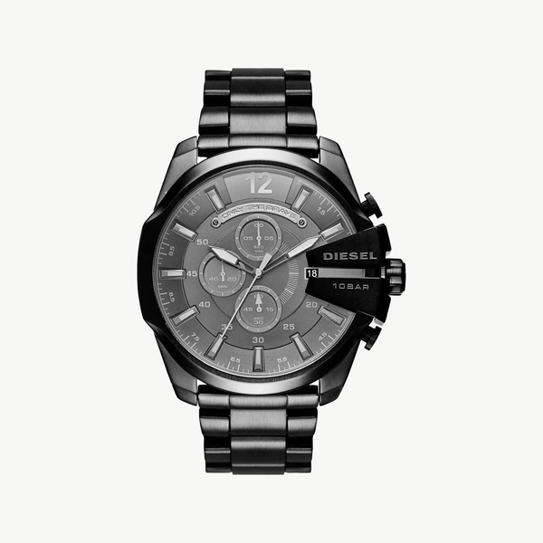 Diesel Mega Chief Chronograph Black Dial Black Steel Strap Watch For Men DZ4355