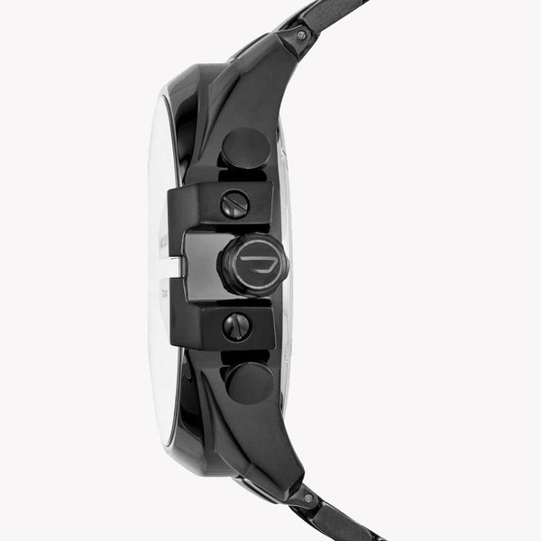 Diesel Mega Chief Chronograph Black Dial Black Steel Strap Watch For Men DZ4355