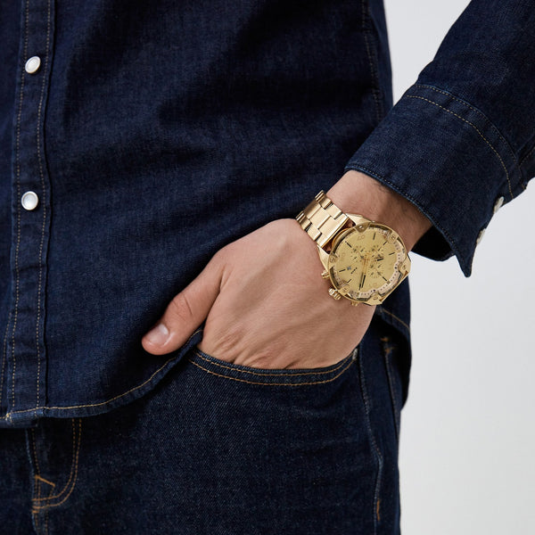 Diesel Spiked Chronograph Gold-Tone Stainless Steel Men's Watch DZ4608