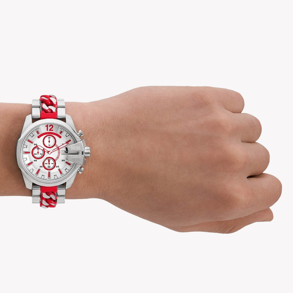 Diesel Men's Silver/Red Watch, Stainless Steel | Dz4628