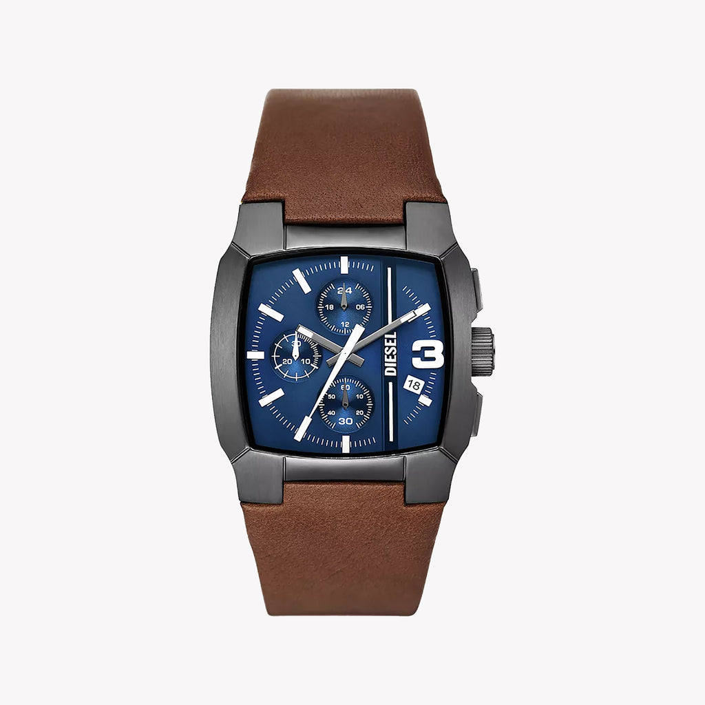 Diesel Men's Grey Stainless Steel, Brown Leather | Dz4641