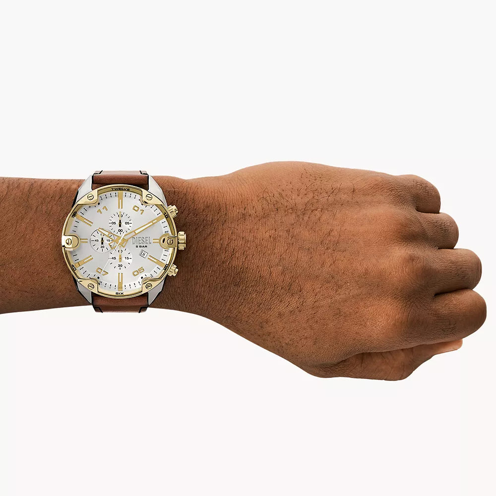 Diesel Men's Gold Watch, Brown Leather Band | Dz4665