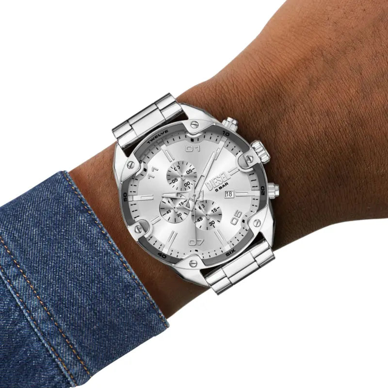 Diesel Men's Silver Stainless Steel Watch, Silver Dial | Dz4677
