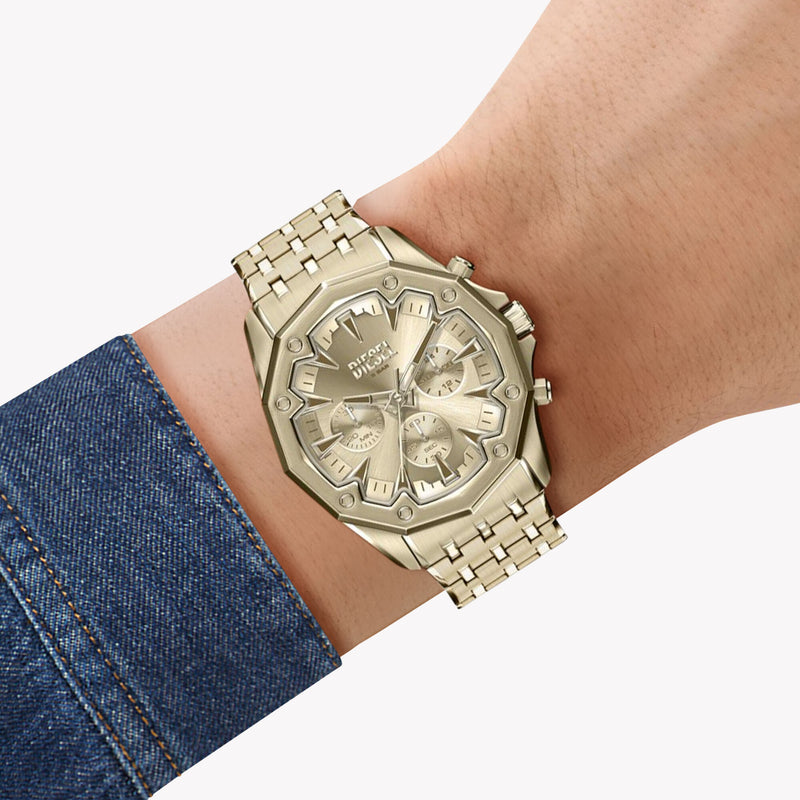 Diesel Stinger Round Gold Dial Stainless Steel Watch DZ4707