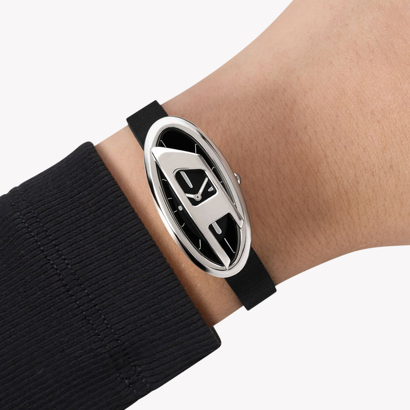 Diesel D-Era Two-Hand Black Leather Watch