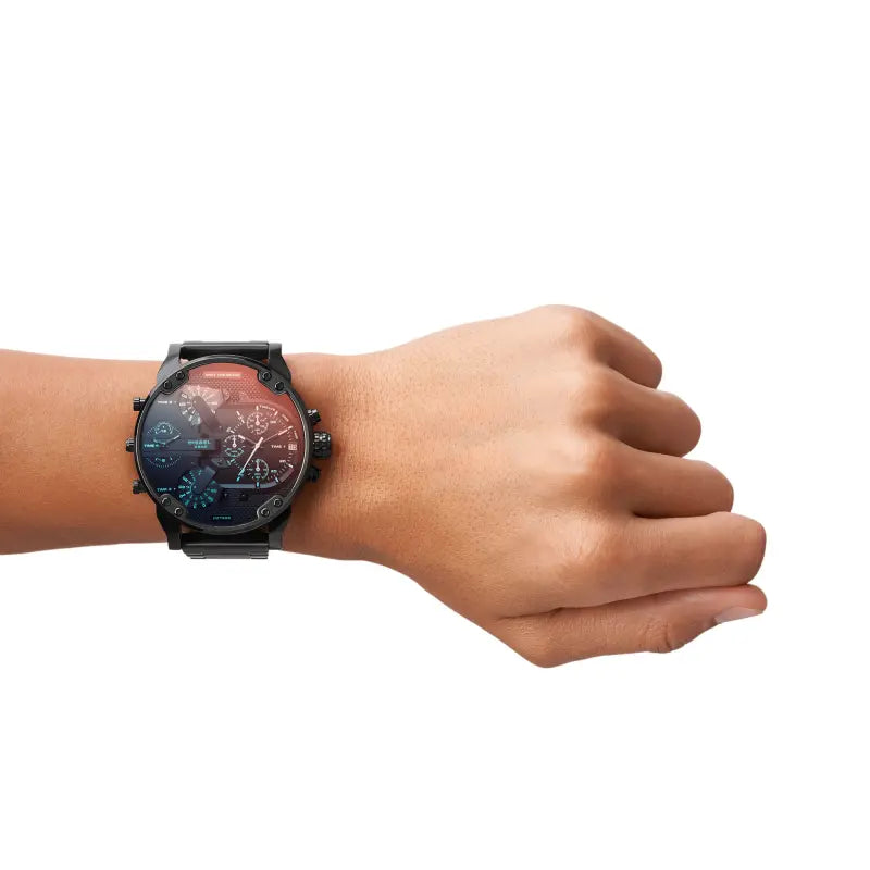 Diesel Men's Black Stainless Steel Watch, Multicolor Dial | Dz7395