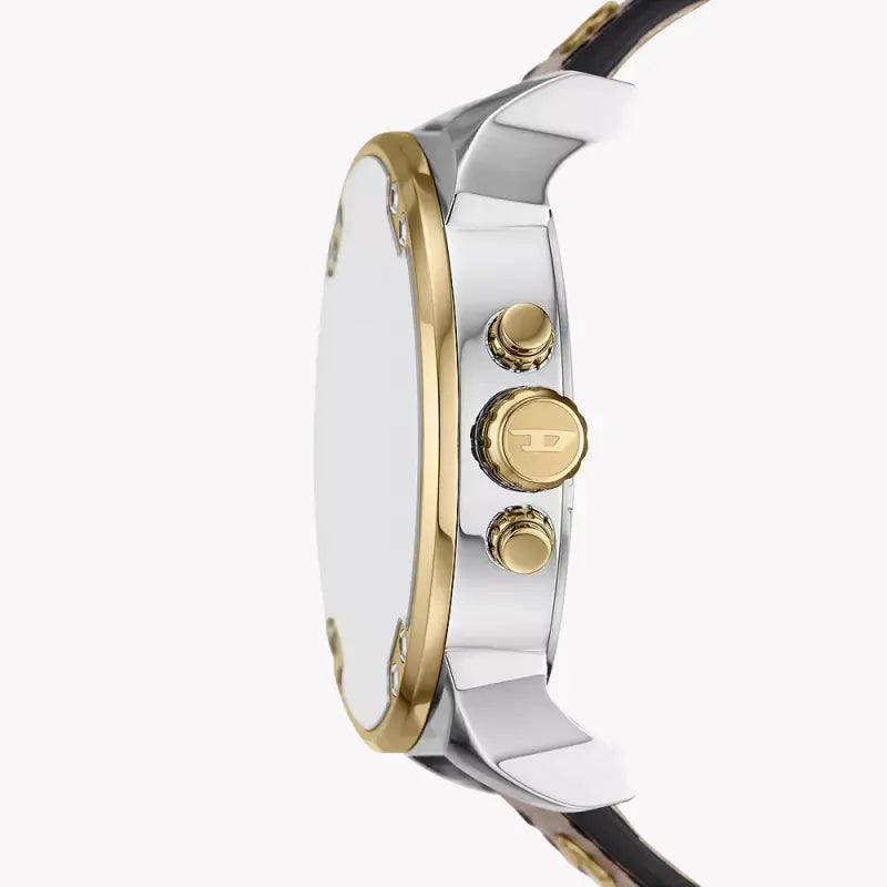 Diesel Men's Silver & Gold Watch, Brown Leather Band | Dz7483