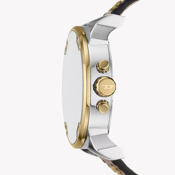 Diesel Men's Silver & Gold Watch, Brown Leather Band | Dz7483 by i-watch