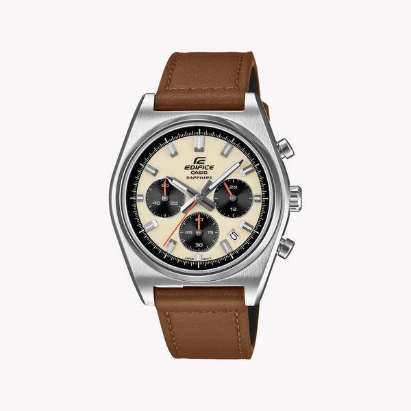 CASIO EDIFICE Men's Silver/Brown, Stainless Steel/Leather | EFB-730L-7AVUEF