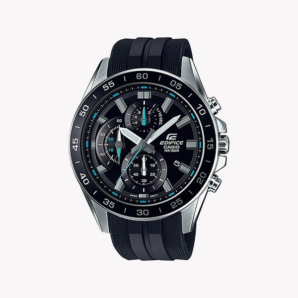Casio Men's Silver Stainless Steel Watch, Black Silicone Strap | Efv-550p-1avu by i-watch