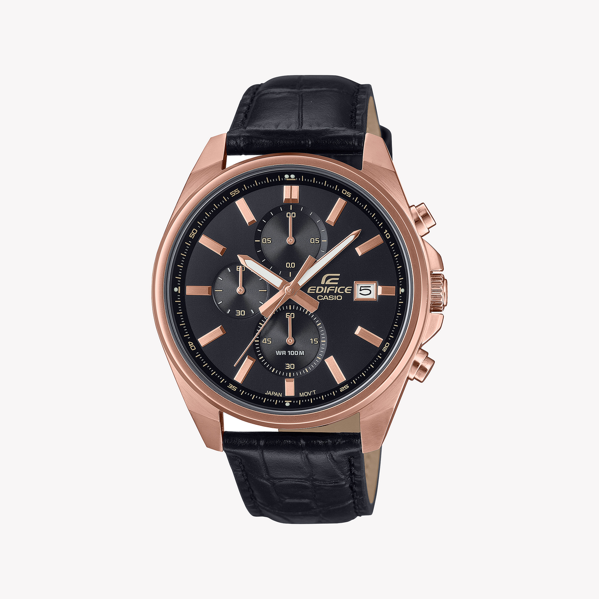 Casio Men's Rose Gold/Black Leather Watch | Edifice Efv-610ecl-1auef