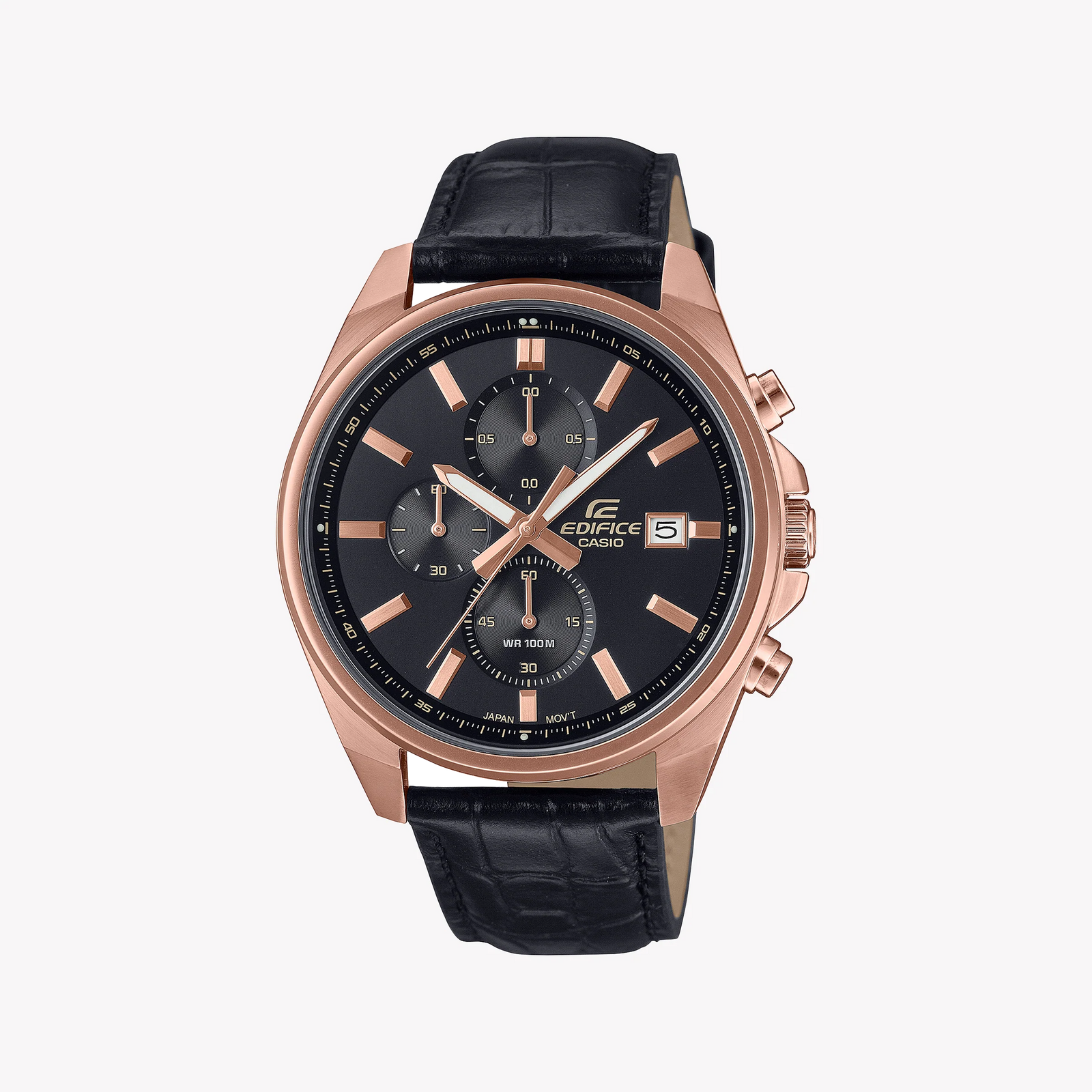 Casio Men's Rose Gold/Black Leather Watch | Edifice Efv-610ecl-1auef by i-watch