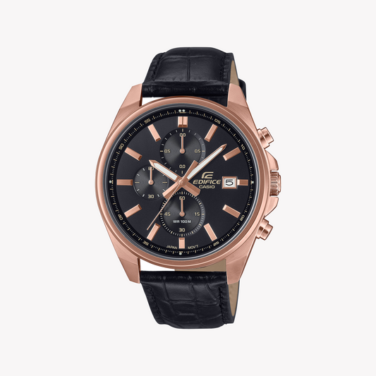 Casio Men's Rose Gold/Black Leather Watch | Edifice Efv-610ecl-1auef