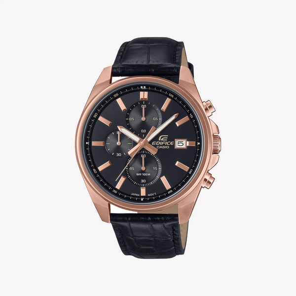 Casio Men's Rose Gold/Black Leather Watch | Edifice Efv-610ecl-1auef