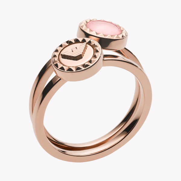 Emporio Armani Women's Rose Gold Ring Set, White & Black Mother of Pearl | EGS2694221505