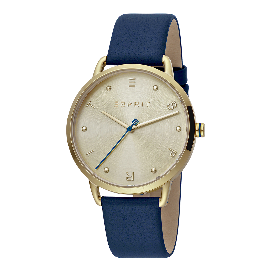 ESPRIT Women's Watch with Silver Stainless Steel Case and Blue Leather Band