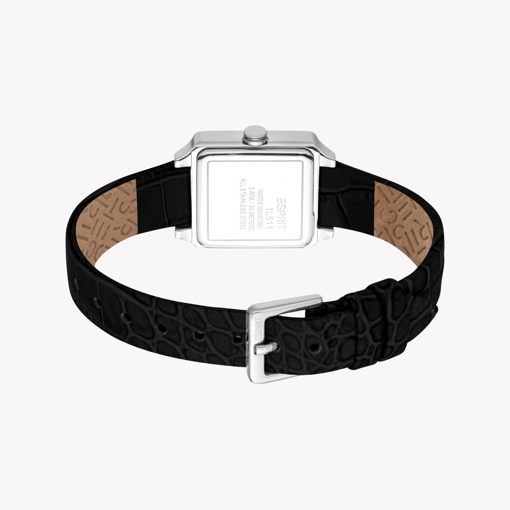 Esprit Women's Stainless/Leather, Silver/Black | Es1l511l0015