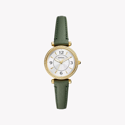 Fossil Women's Green Leather & Gold Stainless Steel Watch Es5298