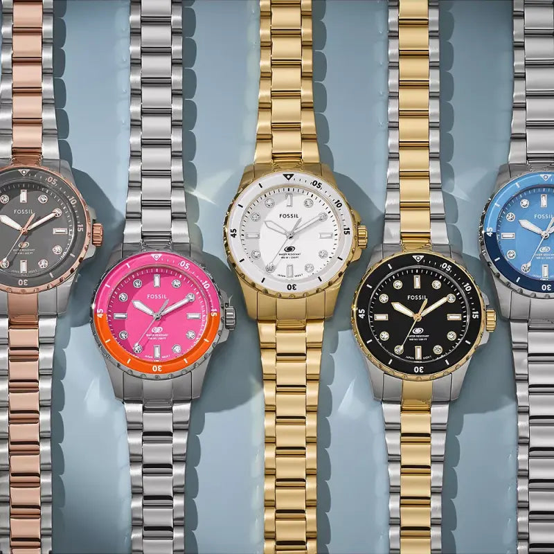 Fossil Women's Silver/Rose Gold Dive Watch, Black Dial | Es5348 by i-watch