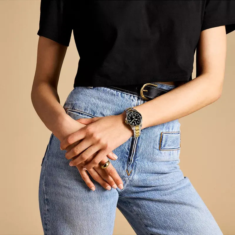 Fossil Women's Silver & Gold Watch, Black Dial | Es5349