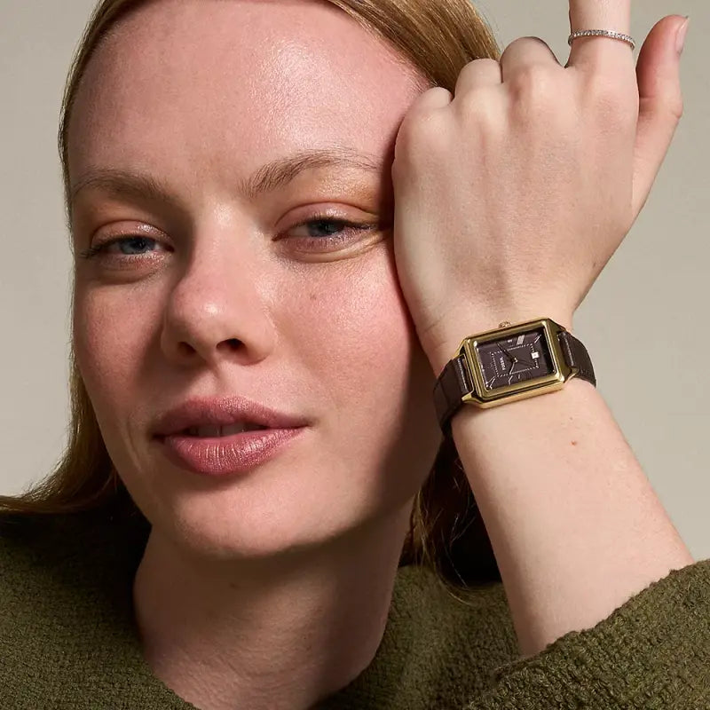 Fossil Women's Gold Stainless Steel, Brown Leather | Es5367