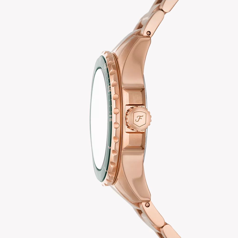 Fossil Women's Rose Gold Watch, Green Dial | Es5371