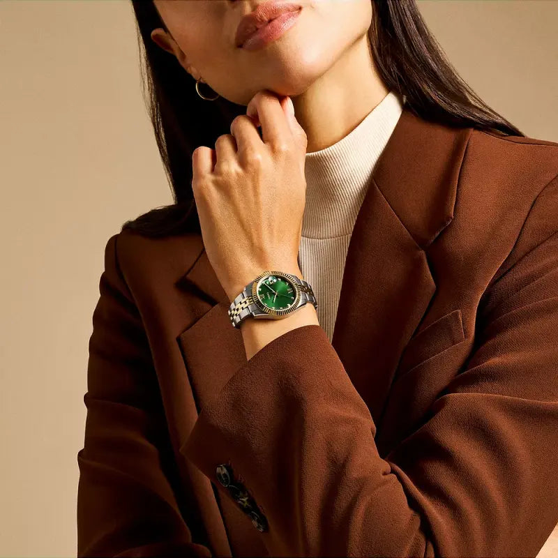 Fossil Women's Silver & Gold Watch, Green Dial | Es5388