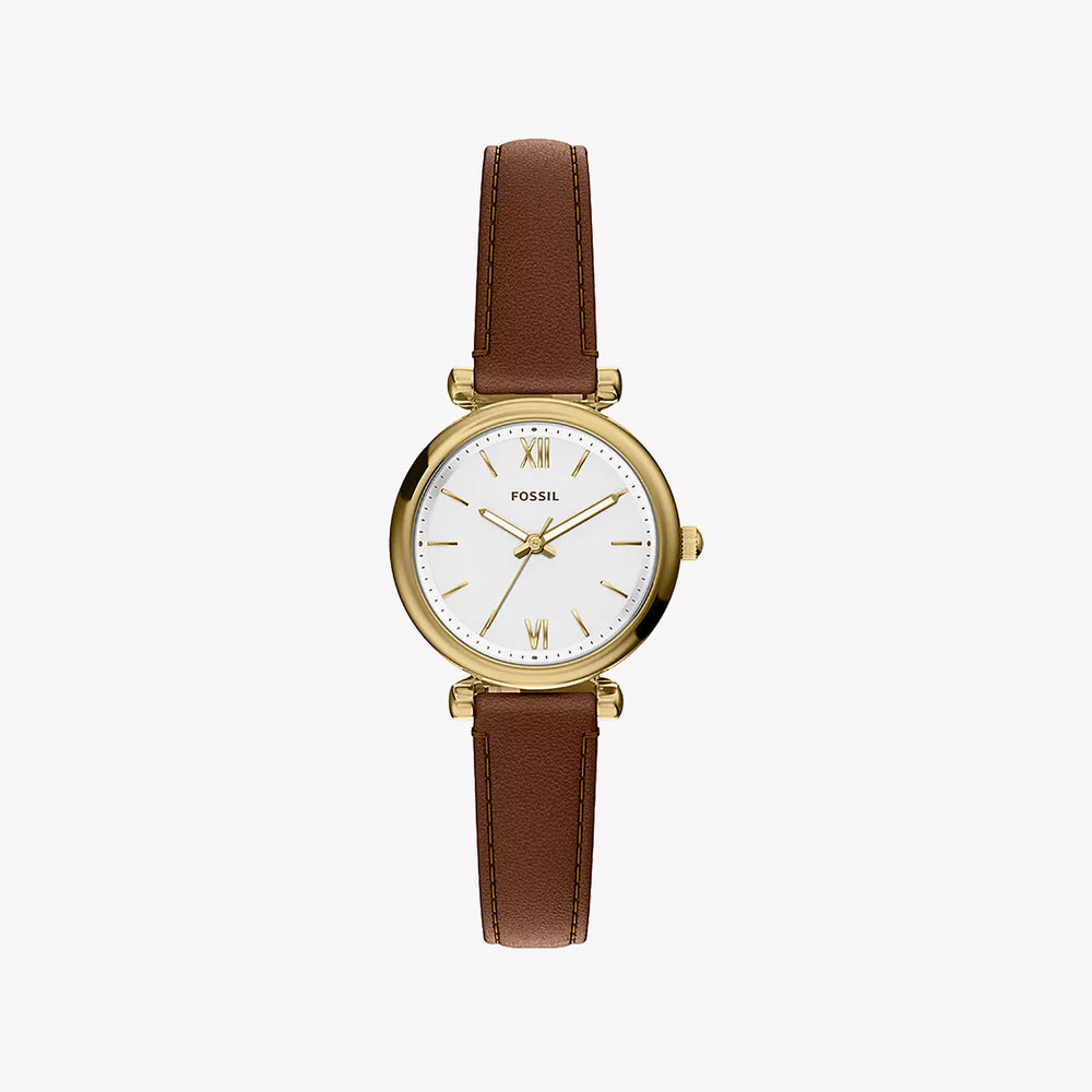 Carlie Mini Three-Hand Brown Leather Watch