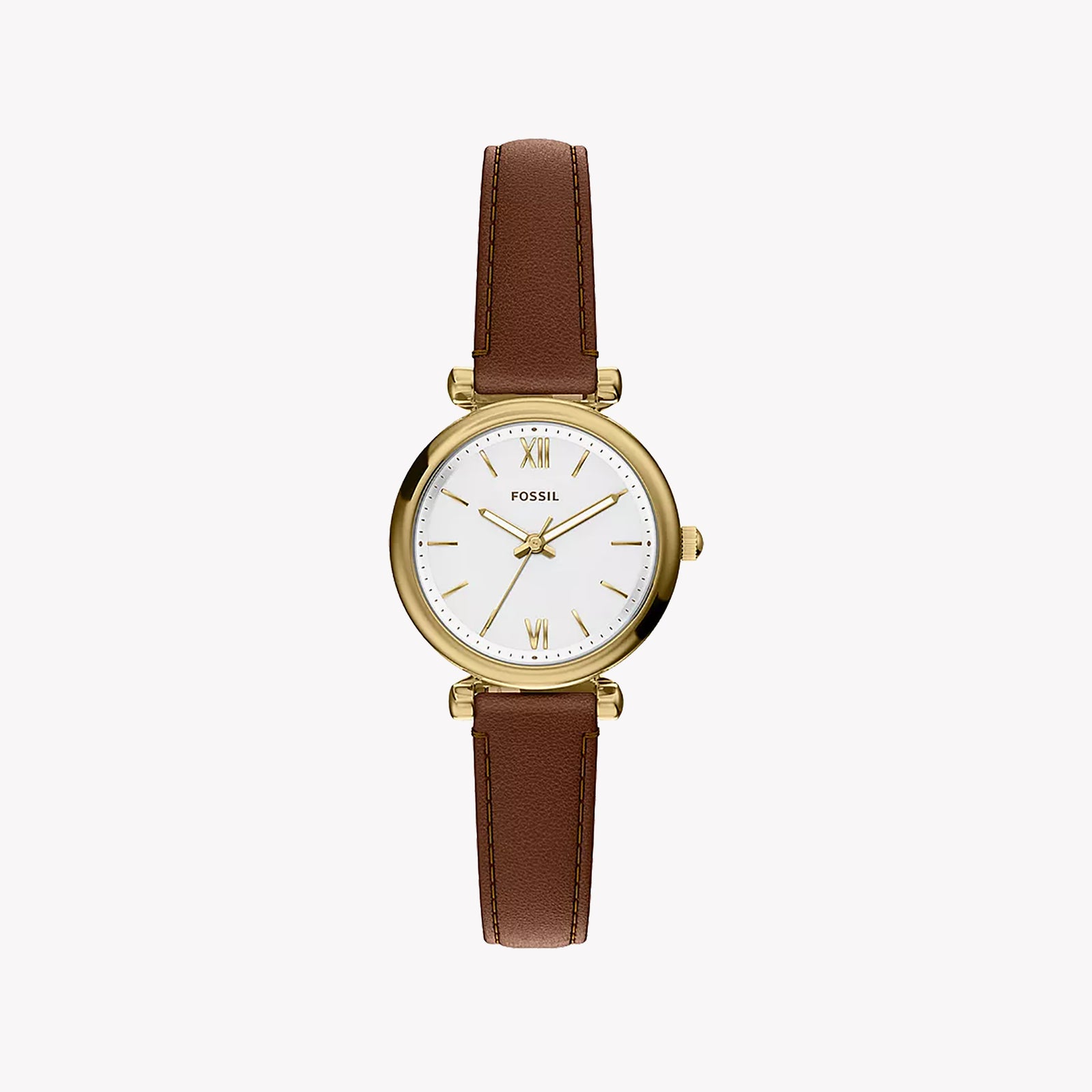 Carlie Mini Three-Hand Brown Leather Watch