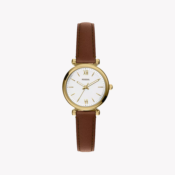 Carlie Mini Three-Hand Brown Leather Watch