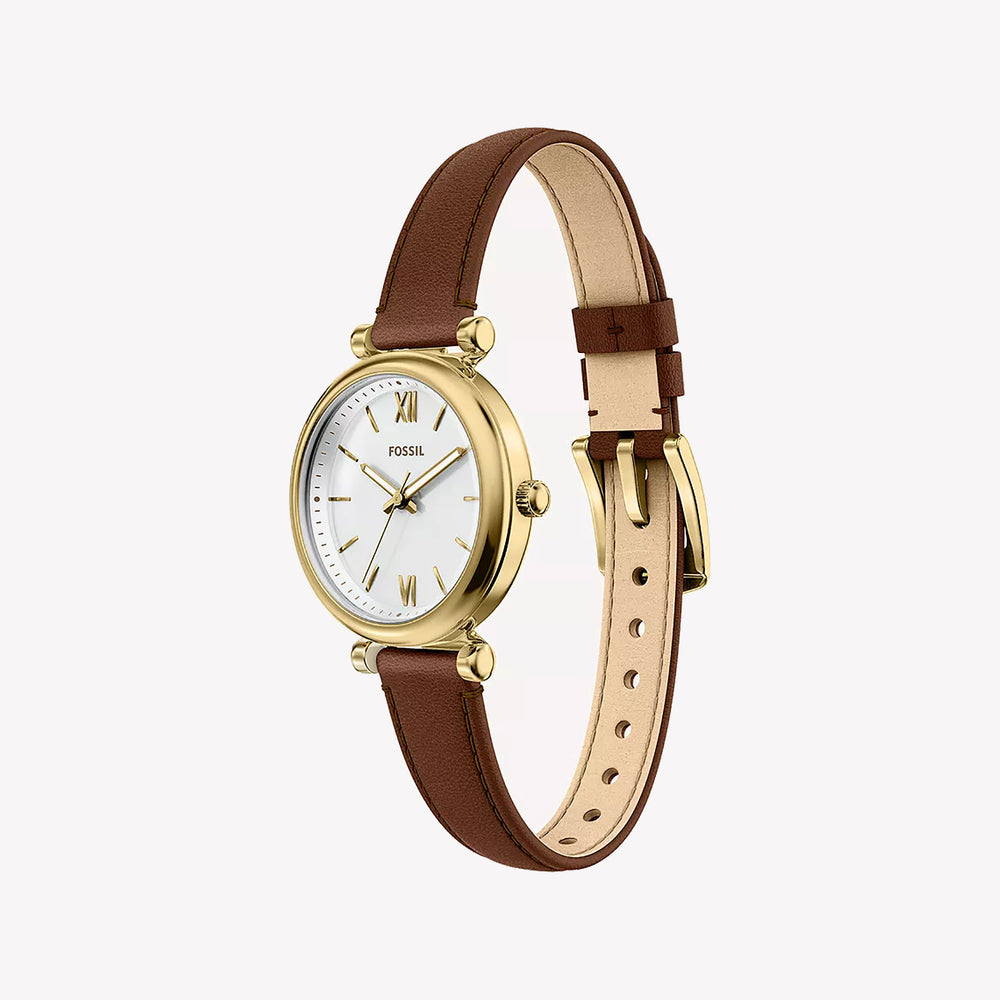 Carlie Mini Three-Hand Brown Leather Watch