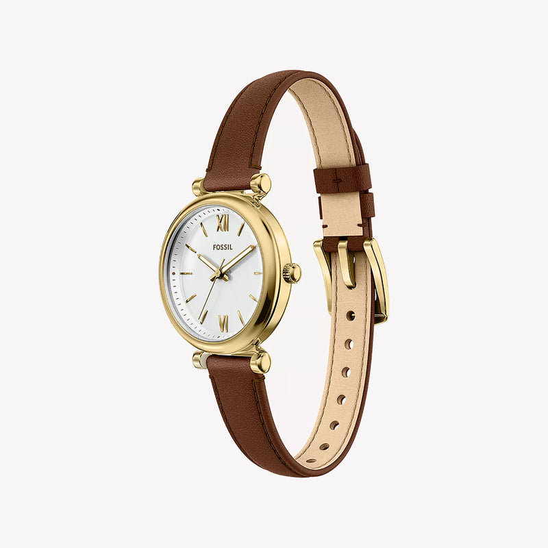 Carlie Mini Three-Hand Brown Leather Watch