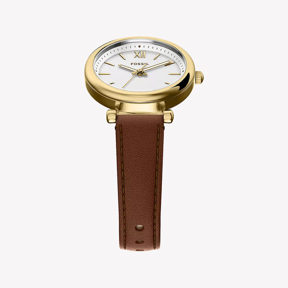 Carlie Mini Three-Hand Brown Leather Watch