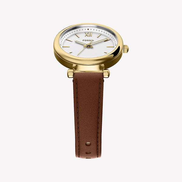Carlie Mini Three-Hand Brown Leather Watch