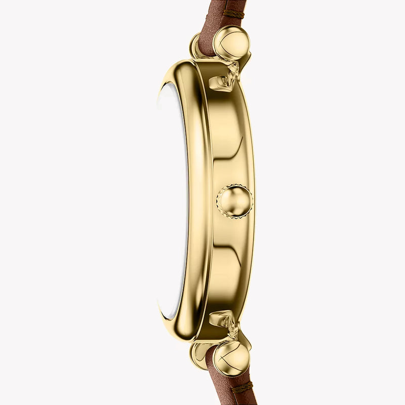Carlie Mini Three-Hand Brown Leather Watch
