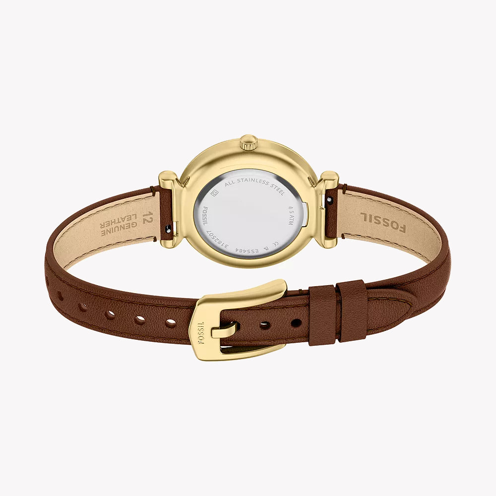 Carlie Mini Three-Hand Brown Leather Watch