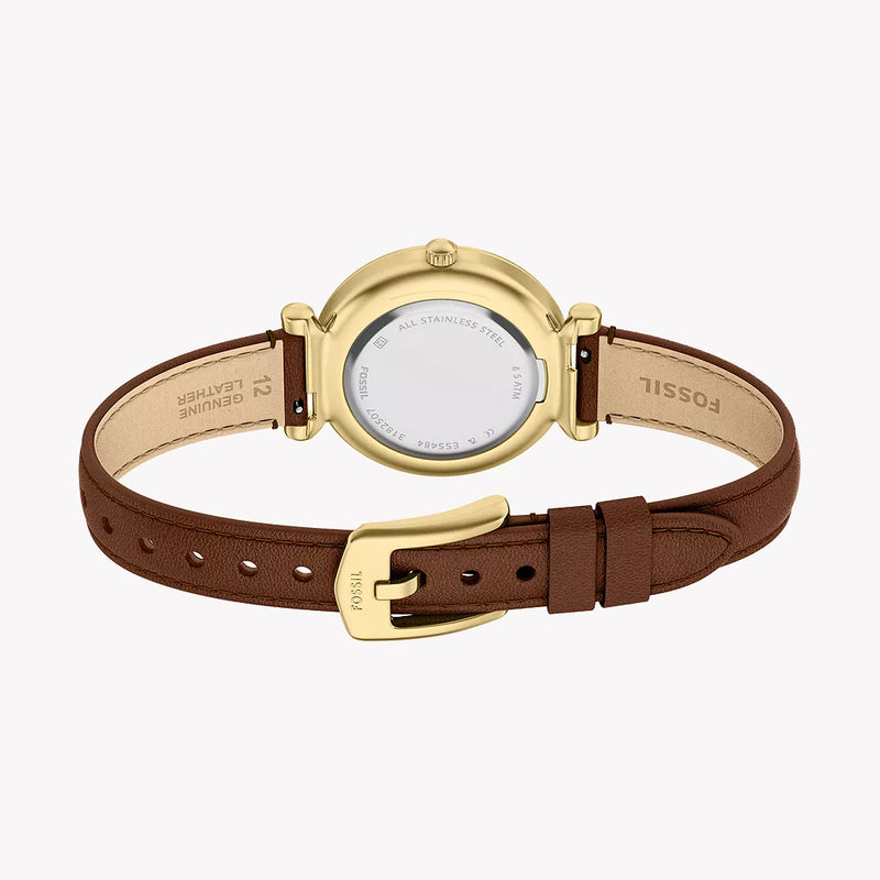 Carlie Mini Three-Hand Brown Leather Watch