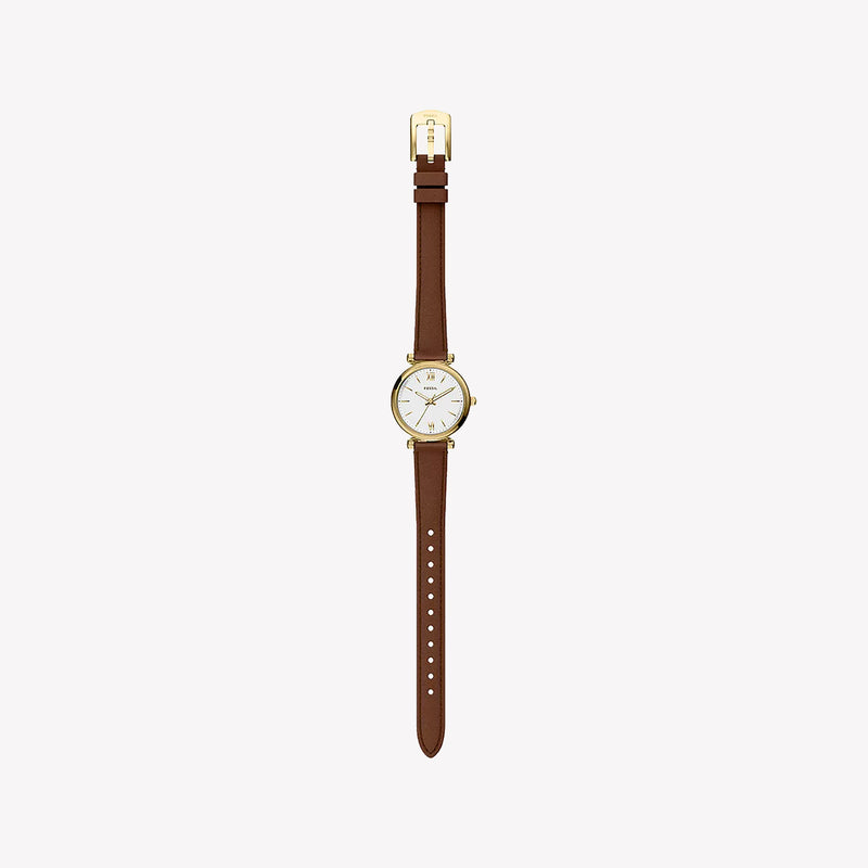 Carlie Mini Three-Hand Brown Leather Watch