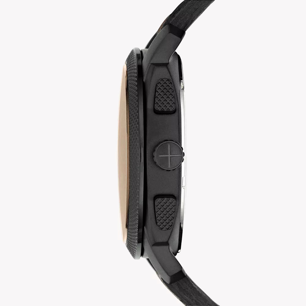 Fossil Men's Black Stainless Steel, Dark Brown Dial | Fs4656