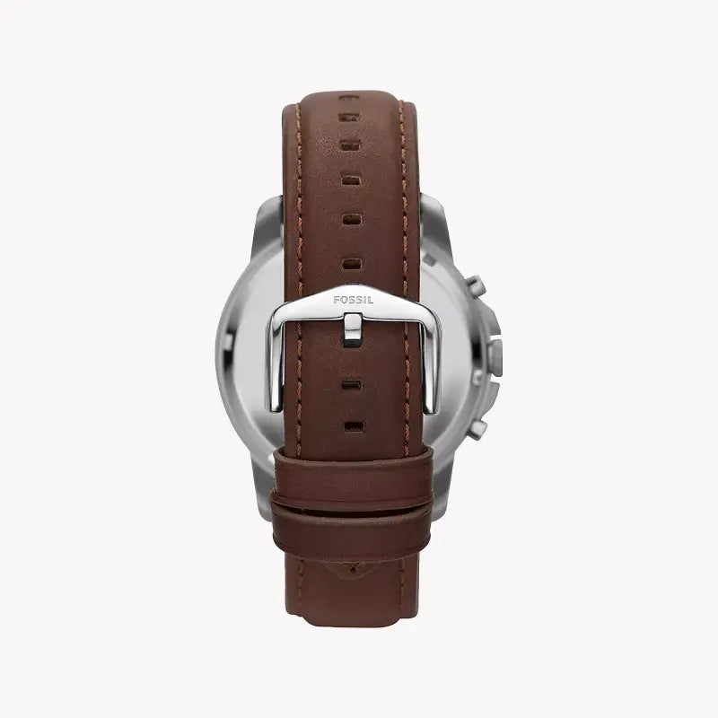 Fossil Men's Silver Watch, Brown Leather Band | Fs4813