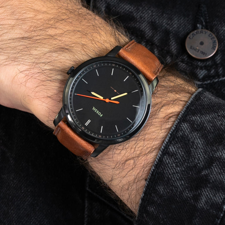 Minimalist Slim Three-Hand Light Brown Leather Watch