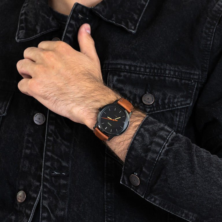 Minimalist Slim Three-Hand Light Brown Leather Watch